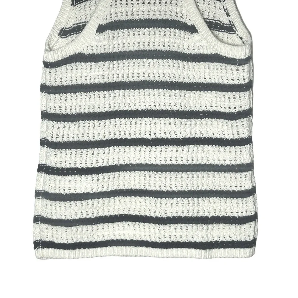 NWT Madewell Crochet-Knit Cotton Crewneck Sweater Tank in Navy Blue & Ivory, XS